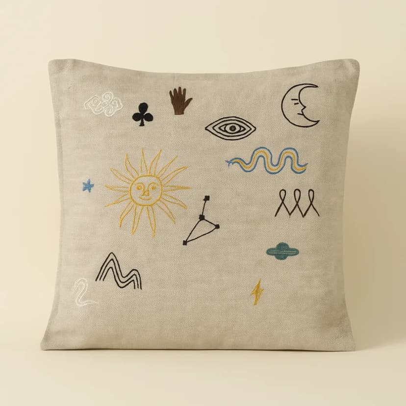 Cosmic Embroidery Linen Pillow Cover
